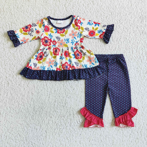 6 B2-1 Promotion $5.5/set no MOQ RTS flower long sleeve shirt and pants girls outfits