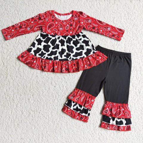 6 B2-23 Promotion $5.5/set no MOQ RTS red long sleeve shirt and pants girls outfits