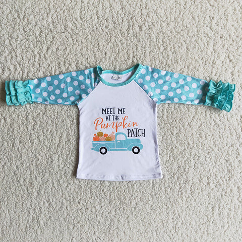 Promotion $5.5/set no MOQ RTS blue truck pumpkin long sleeve boy shirt