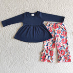 Promotion $5.5/set no MOQ RTS long sleeve shirt and pants girls outfits