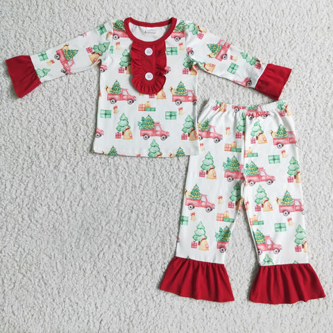 6 B3-38   Promotion $5.5/set no MOQ RTS christmas deer red long sleeve shirt and pants girls outfits