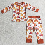 Promotion $5.5/set Thanksgiving long sleeve shirt and pink pants boy pajamas