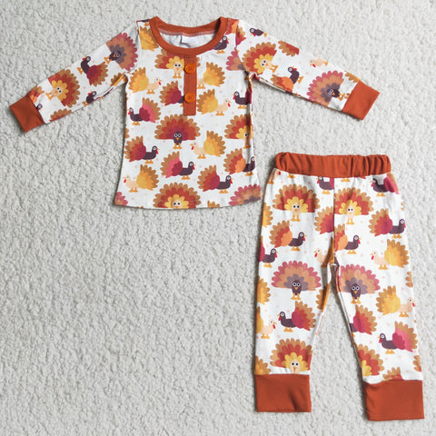 Promotion $5.5/set Thanksgiving long sleeve shirt and pink pants boy pajamas