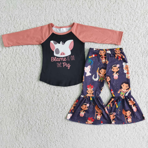 Promotion $5.5/set long sleeve shirt and pants girls outfits