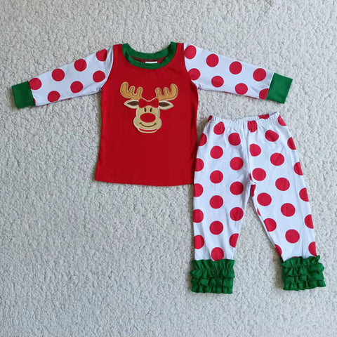 6 B4-18   Promotion $5.5/set no MOQ RTS christmas deer red long sleeve shirt and pants girls outfits