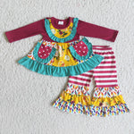 6 B7-36  Promotion $5.5/set no MOQ RTS flower colorful long sleeve shirt and pants girls outfits
