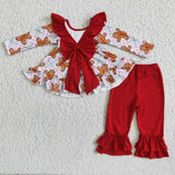 6 B8-5 Promotion $5.5/set no MOQ RTS christmas red long sleeve shirt and pants girls outfits