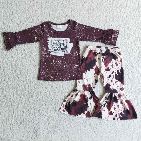 6 C10-17 Promotion $5.5/set no MOQ RTS brown long sleeve shirt and pants girls outfits