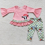 Promotion $5.5/set pink long sleeve shirt and pants girls outfits