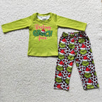 Promotion $5.5/set christmas long sleeve shirt and green pants girls outfits