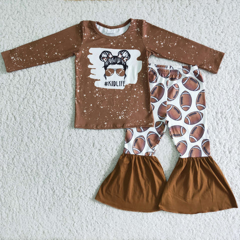 6 C11-1  Promotion $5.5/set no MOQ RTS brown long sleeve shirt and pants girls outfits