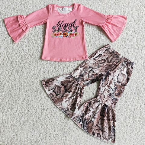 6 C6-19 flower pink long sleeve shirt and pants girls outfits-promotion 2024.12.21