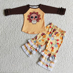 Promotion $5.5/set Thanksgiving long sleeve shirt and pants girl outfits