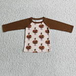 Promotion $5.5/set no MOQ RTS brown Thanksgiving long sleeve boy shirt
