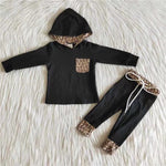 6 C7-16 Promotion $5.5/set black long sleeve shirt and pants boy outfits