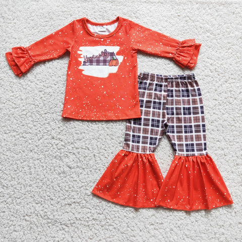 Promotion $5.5/set no MOQ RTS red long sleeve shirt and pants girls outfits