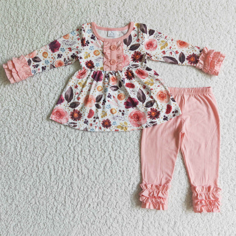 6 C7-20- Promotion $5.5/set no MOQ RTS flower long sleeve shirt and pants girls outfits