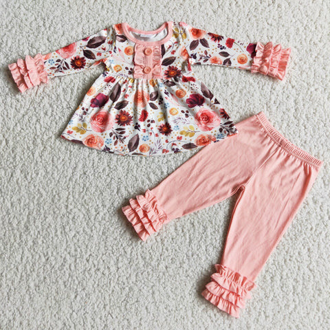 6 C7-20 flower pink long sleeve shirt and pants girls outfits-promotion 2024.12.21