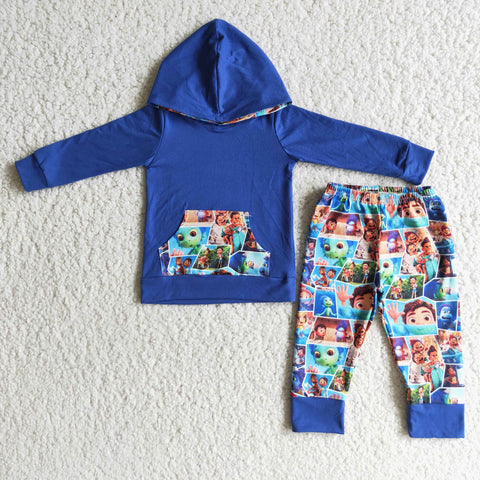 Clearance boy blue cartoon hooded outfit