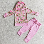 6 C7-22 Promotion $5.5/set no MOQ RTS flower pink long sleeve shirt and pants girls outfits