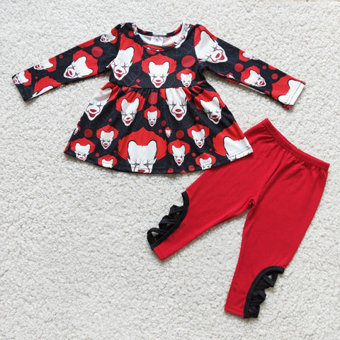 Promotion $5.5/set no MOQ RTS red long sleeve shirt and pants girls outfits