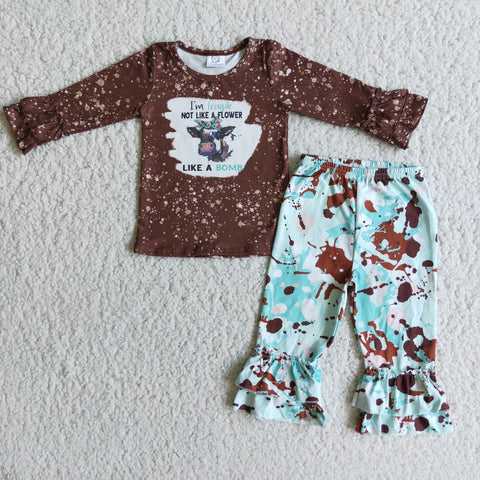 6 C7-31- cow brown long sleeve shirt and pants girls outfits-promotion 2024.12.21