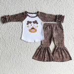 Promotion $5.5/set brown long sleeve shirt and pants girl outfits