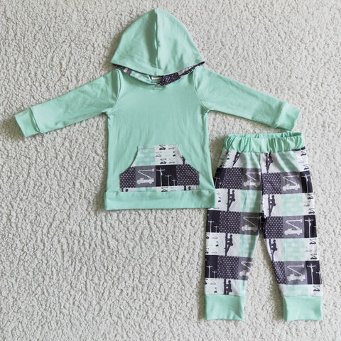 6 C8-4  Promotion $5.5/set green long sleeve shirt and  pants boy outfits