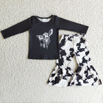 6 C9-20 Promotion $5.5/set no MOQ RTS black long sleeve shirt and pants girls outfits