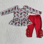 Promotion $5.5/set no MOQ RTS red long sleeve shirt and pants girls outfits