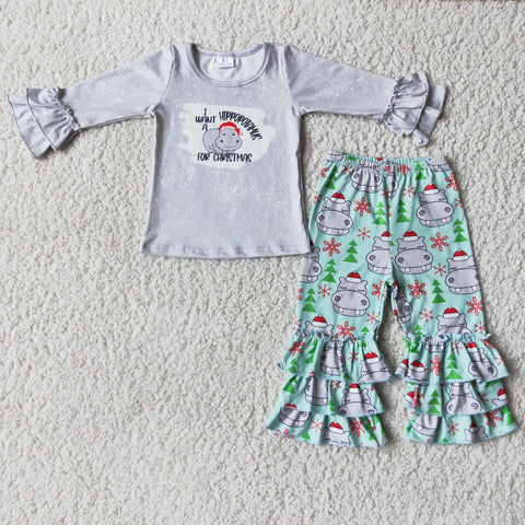 Promotion $5.5/set gray long sleeve shirt and pants girl outfits