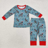 Matching Baby boys dog Christmas blue red clothing