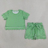 Matching Baby girls team short sleeve scalloped shorts outfits