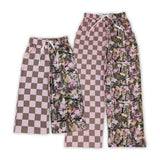 Family Matching Adult  Baby kids plaid leaf pants
