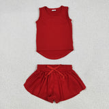 GSSO2499   baby girl clothes red toddler girl summer outfit yoga clothes