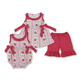 RTS  Matching clothing kids strawberry print baby girl summer clothing-2026.5.5