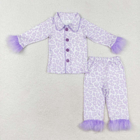 GLP1259   toddler girl clothes purple leopard print girl winter pajamas outfit