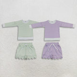 Matching Baby girls stripe long sleeve scalloped shorts outfits yoga