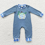 Matching boys girls fall pumpkin blue kids clothing embroidery