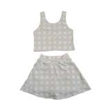 GSD3839   toddler clothes blue gingham print girl summer yoga set
