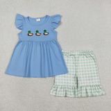 RTS kids matching clothing embroidery mallard print clothing girl summer clothing-2025.1.9