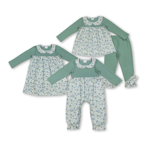 RTS kids matching clothing green floral print clothing girl winter clothing-2025.8.2