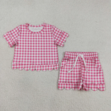 RTS Matching  toddler clothes solid color gingham scallop  print set girls summer clothing-2026.4.2