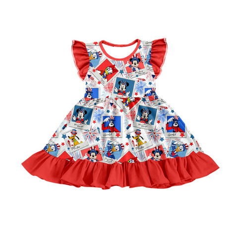 Order Deadline:18th Apr. Split order toddler clothes cartoon mouse patriotic girl  summer dress