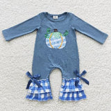 Matching boys girls fall pumpkin blue kids clothing embroidery