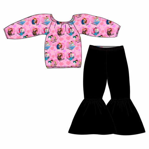 Order Deadline:28th Nov. Split order baby girl clothes cartoon girl Valentine's Day bell bottoms pants set