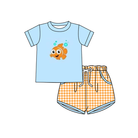 Order Deadline:22th Apr. Split order baby boy clothes cartoon fish boy summer shorts set