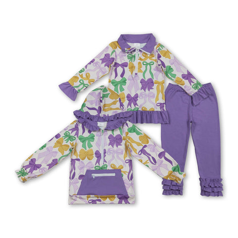 RTS toddler clothes matching clothing bows print kids mardi gras winter clothing-2025.11.26