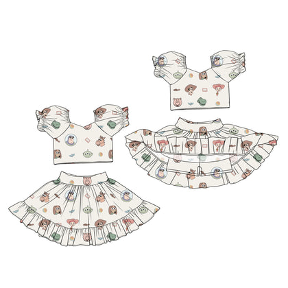 Custom style MOQ:3pcs  baby girl clothes cartoon toy girl summer set