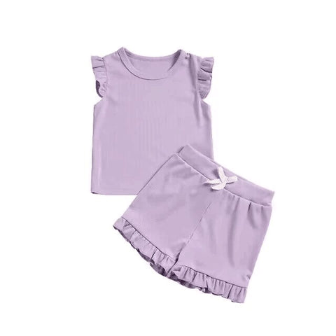 Order Deadline:15th Apr. Split order baby girl clothes pure color girl summer shorts set